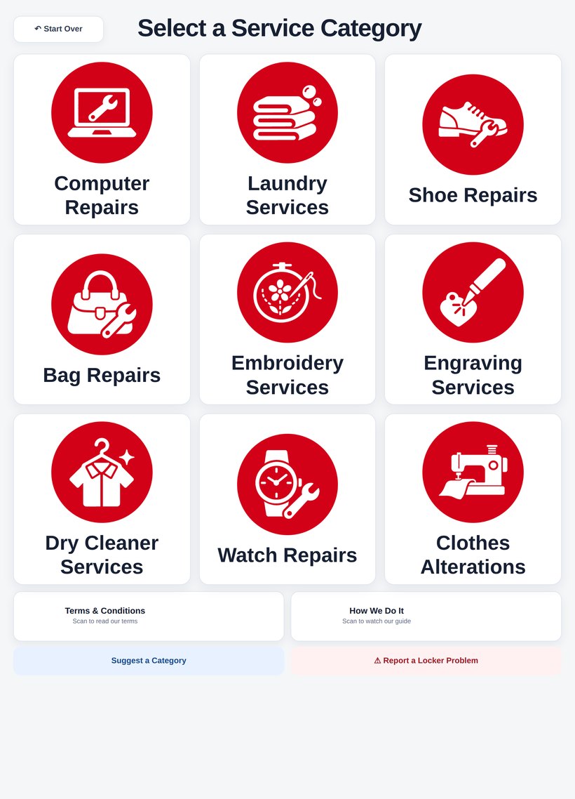 LOCKAZ category selection screen showing the service categories available