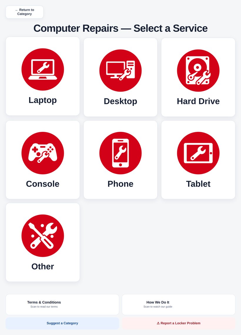 LOCKAZ screen showing the items available within Computer Repairs